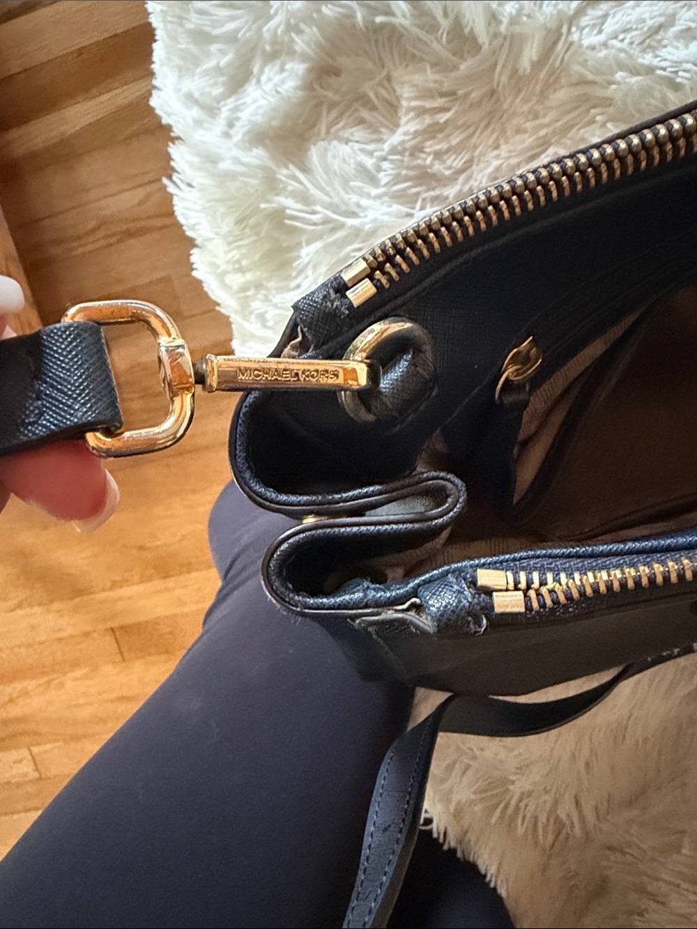 Michael Kors Navy Saffiano Leather Satchel with Gold Hardware - Picture 13 of 17